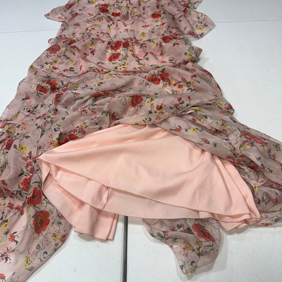 leena for Mac Duggal Pink Ruffled Floral Gown maxi dress size 8 - Picture 5 of 8